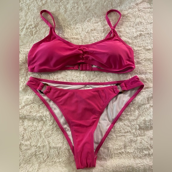 Seaselfie Solid Pink Low-Waist Bikini Set Sexy High Cut Swimsuits Beachwear - Picture 3 of 7